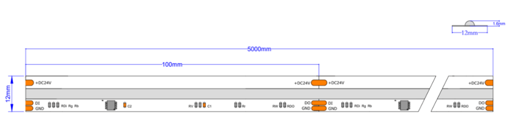 SPI WS2814 RGBW COB LED strip